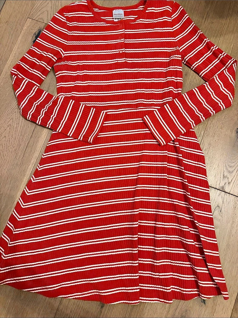 Hanna Andersson Long Sleeve Ribbed Dress Red & White